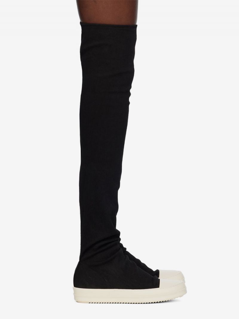 Over Knæet Støvler Kvinder Rund Tåstrømpe Ruched Thigh High Sneakers - Beige