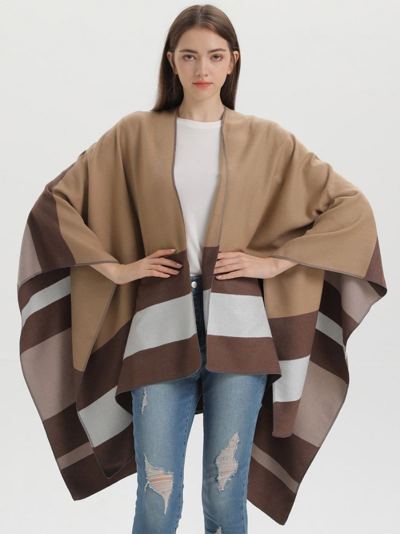 Oversized Kvinder Cape Stripes Color Block Efterår Vinter Poncho