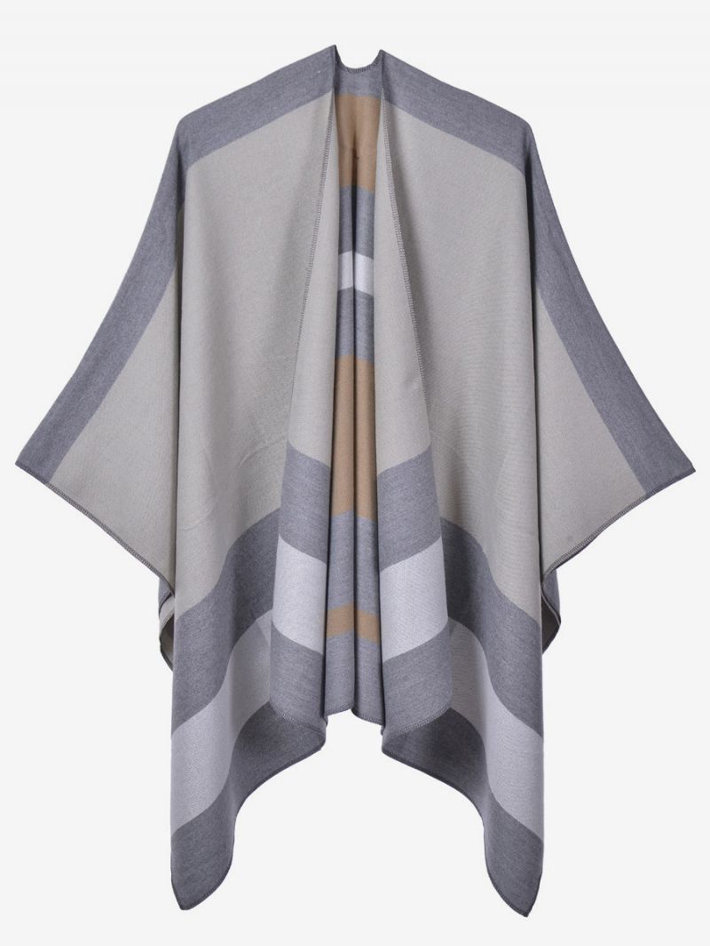 Oversized Kvinder Cape Stripes Color Block Efterår Vinter Poncho - Gul