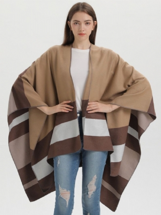 Oversized Kvinder Cape Stripes Color Block Efterår Vinter Poncho