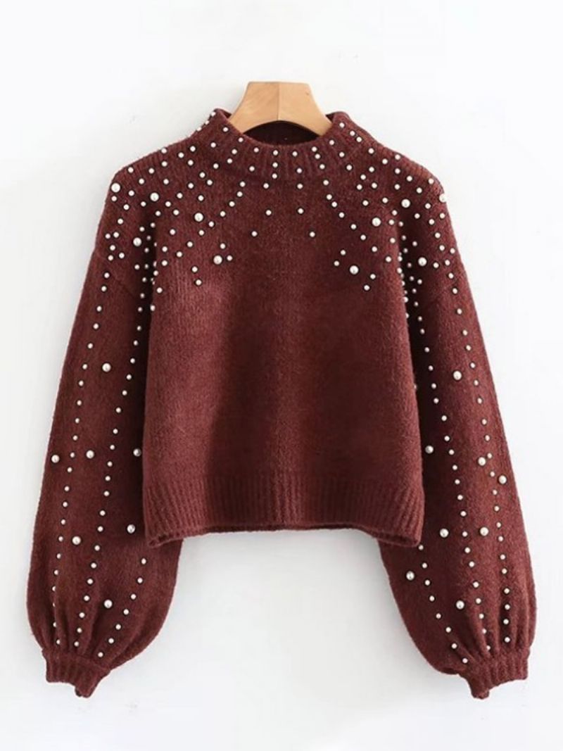 Pearl Pullover Drop Shoulder Lanterneærmer Sweatere Til Kvinder - Bourgogne