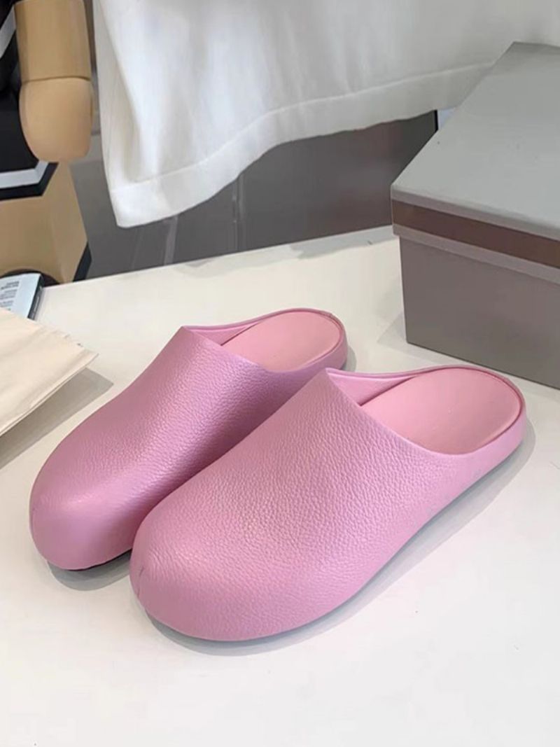 Pink Flat Mules Kvinder Rund Toe Slip On Hjemmesko