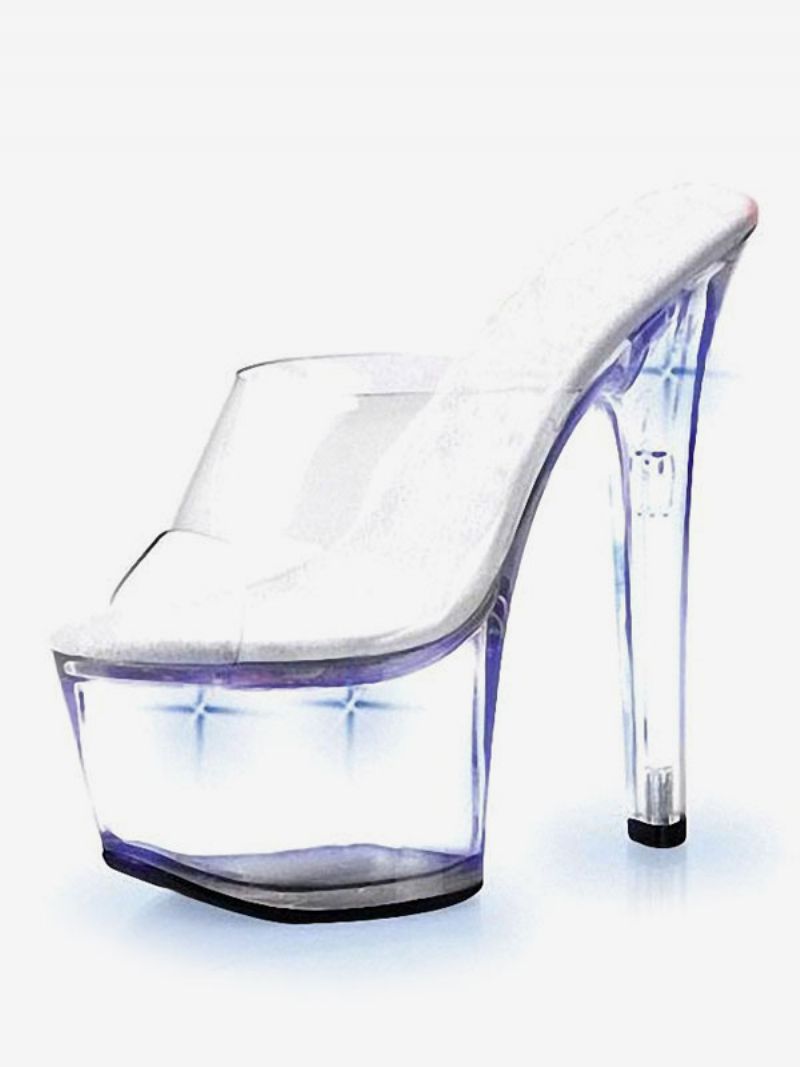 Pole Dance Sko Dame Led Clear Exotic Mule Heels Stripper - Blå