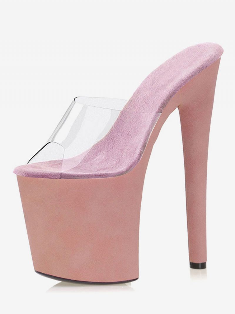 Pole Dance Sko Dame Sexet Klare Eksotiske Hæle Platform Sky High Heels Mule I Abrikos - Pink