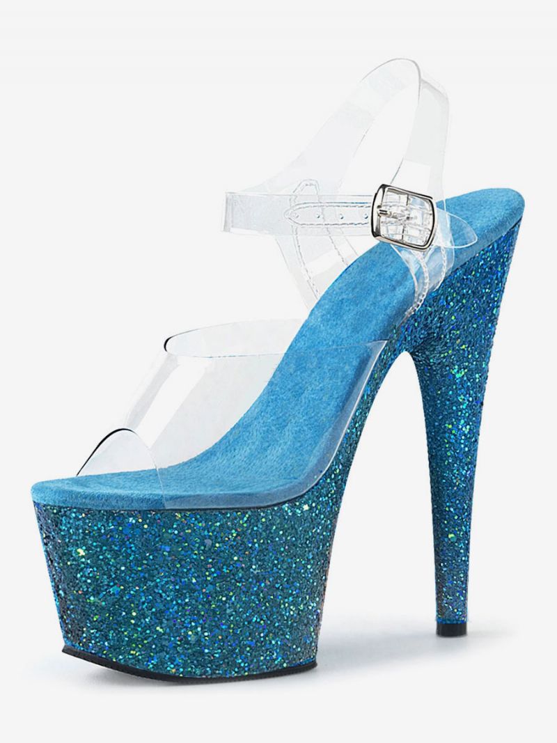 Pole Dance Sko Kvinder Sexede Sandaler Lys Guld Læder Peep Toe 2.8 Platform Stripper - Teal