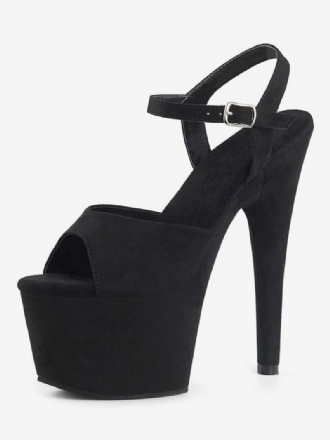 Pole Dance Sko Kvinder Sexede Sandaler Sort Læder Peep Toe Monk Strap Stripper