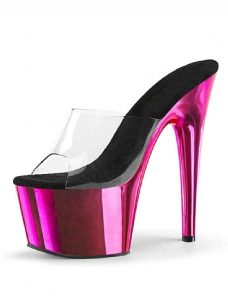 Pole Dance Sko Kvinders Sexede Metallic Platform Stiletto Heel Mule Sandaler