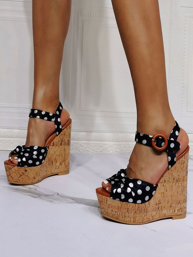 Polka Dots Platform Wedge Sandaler Til Kvinder - Sort