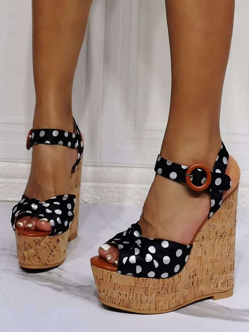 Polka Dots Platform Wedge Sandaler Til Kvinder - Sort