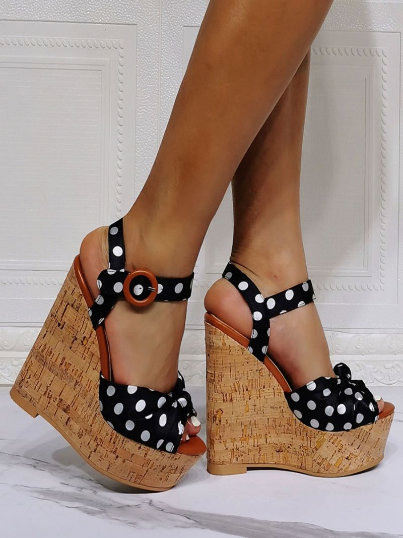 Polka Dots Platform Wedge Sandaler Til Kvinder - Sort