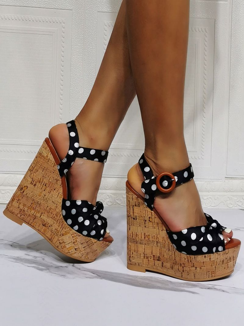 Polka Dots Platform Wedge Sandaler Til Kvinder - Sort