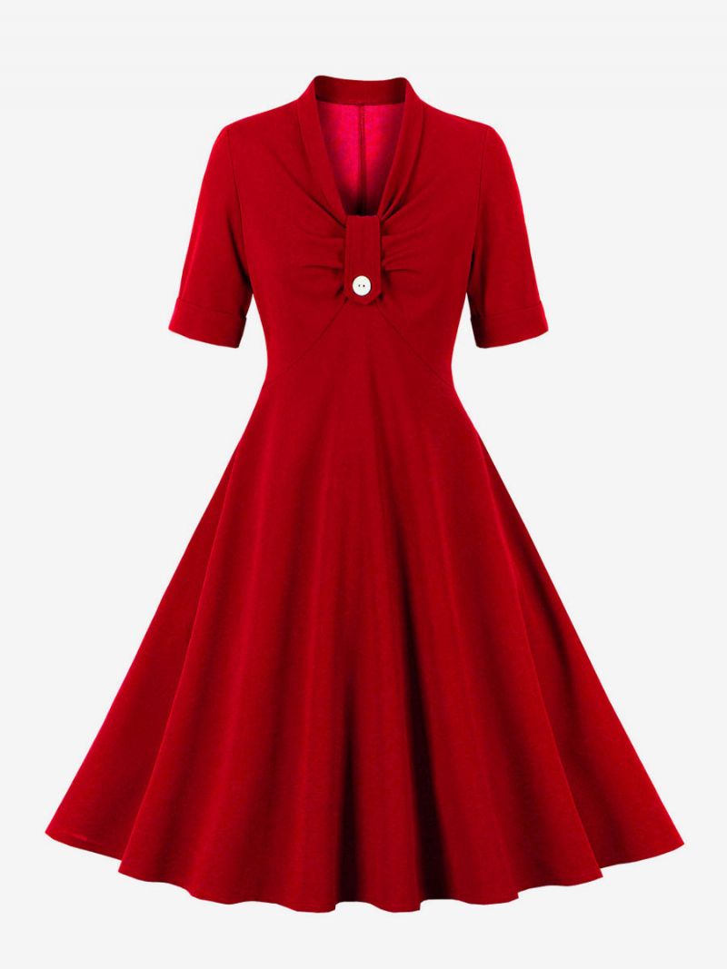 Retro Kjole 1950'erne Audrey Hepburn-stil Rød Kortærmet Rockabilly-kjole Til Kvinder - Rød