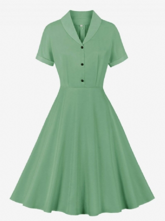 Retro Kjole 1950'erne Audrey Hepburn Stil V-hals Korte Ærmer Kvinder Knælang Rockabilly