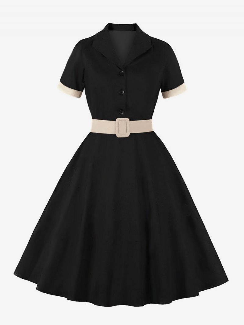 Retro Kjole 1950'erne Audrey Hepburn Style Blå Grå Kvinder Kortærmede Rockabilly