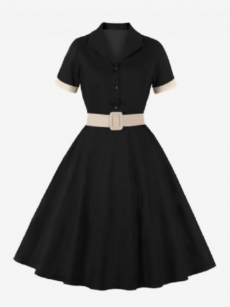 Retro Kjole 1950'erne Audrey Hepburn Style Blå Grå Kvinder Kortærmede Rockabilly