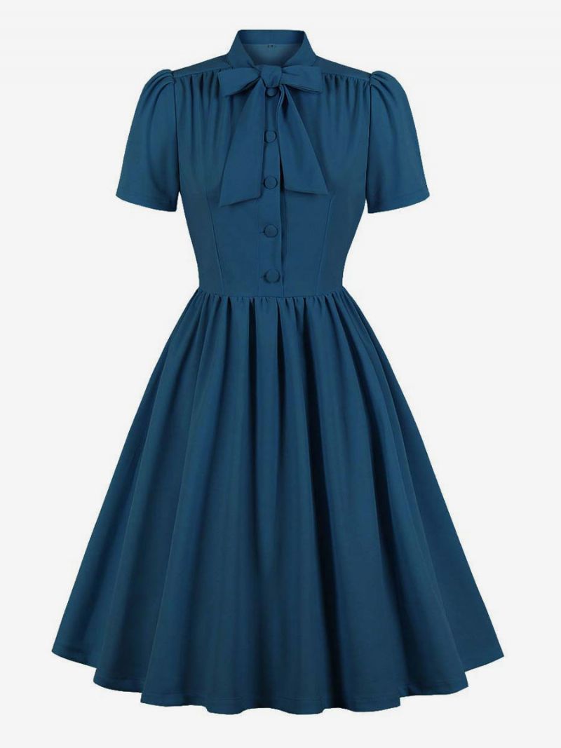 Retro Kjole 1950'erne Audrey Hepburn Style Navy Kvinder Kortærmet Swing