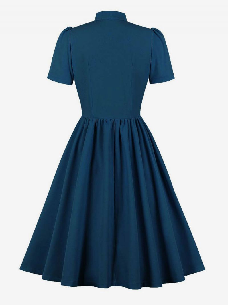 Retro Kjole 1950'erne Audrey Hepburn Style Navy Kvinder Kortærmet Swing - Marineblå