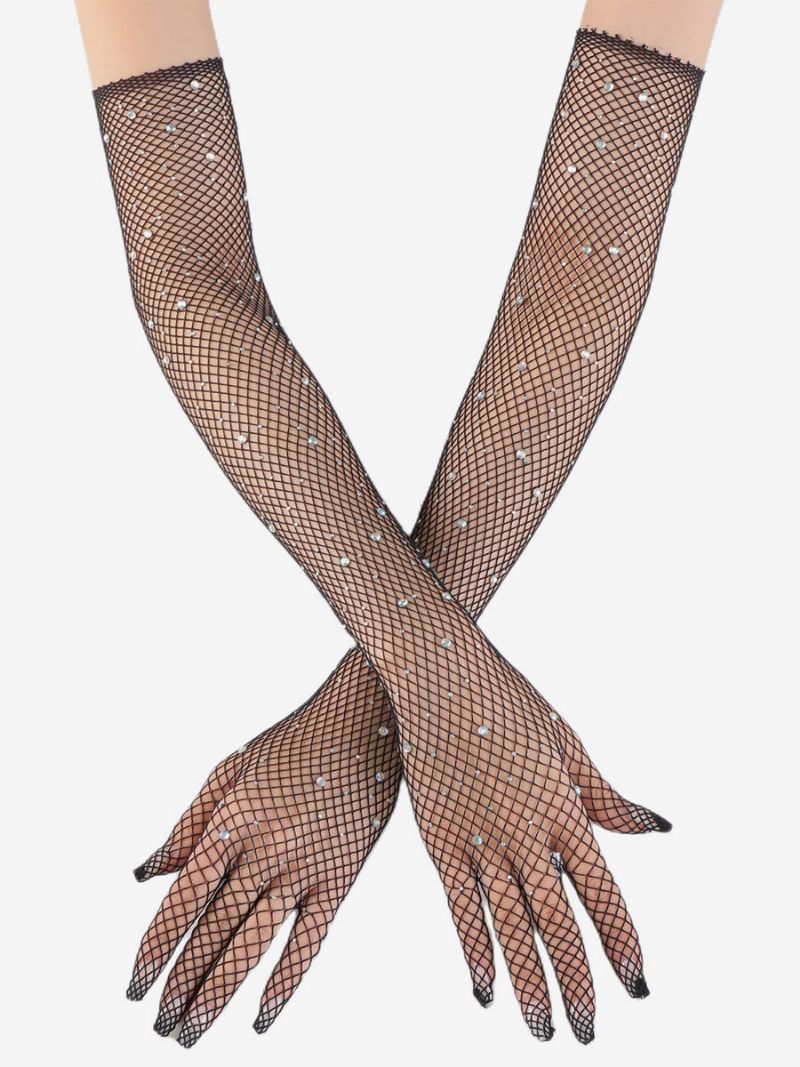 Rhinestone Mesh Arm Sleeve Bling Fishnet Lange Handsker Til Kvinder