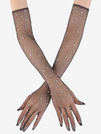 Rhinestone Mesh Arm Sleeve Bling Fishnet Lange Handsker Til Kvinder