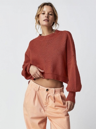 Ribbet Sweater Drop Shoulder Langærmede Slid Crop Top Til Damer