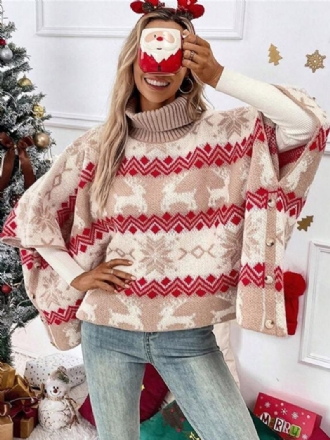 Rød Løs Tunika Sweater Polo Neck Batwing Ærmer Dame Pullover