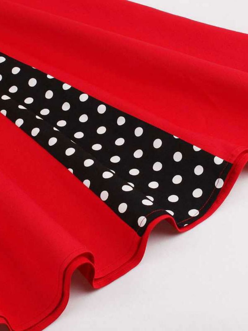 Rød Vintagekjole Polka Dot Firkantet Hals Ærmeløs Slim Fit Circle Skater Kjole Til Kvinder - Rød