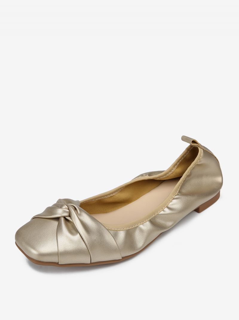 Røde Ballet Flats Kvinder Buer Firkantet Toe Knotted Slip On Sko - Guld