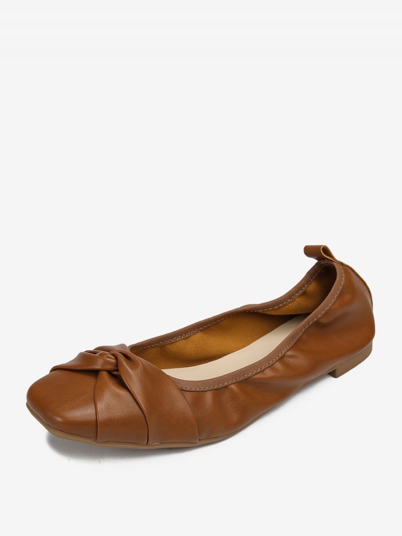 Røde Ballet Flats Kvinder Buer Firkantet Toe Knotted Slip On Sko - Kaffe Brun