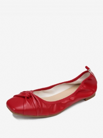 Røde Ballet Flats Kvinder Buer Firkantet Toe Knotted Slip On Sko