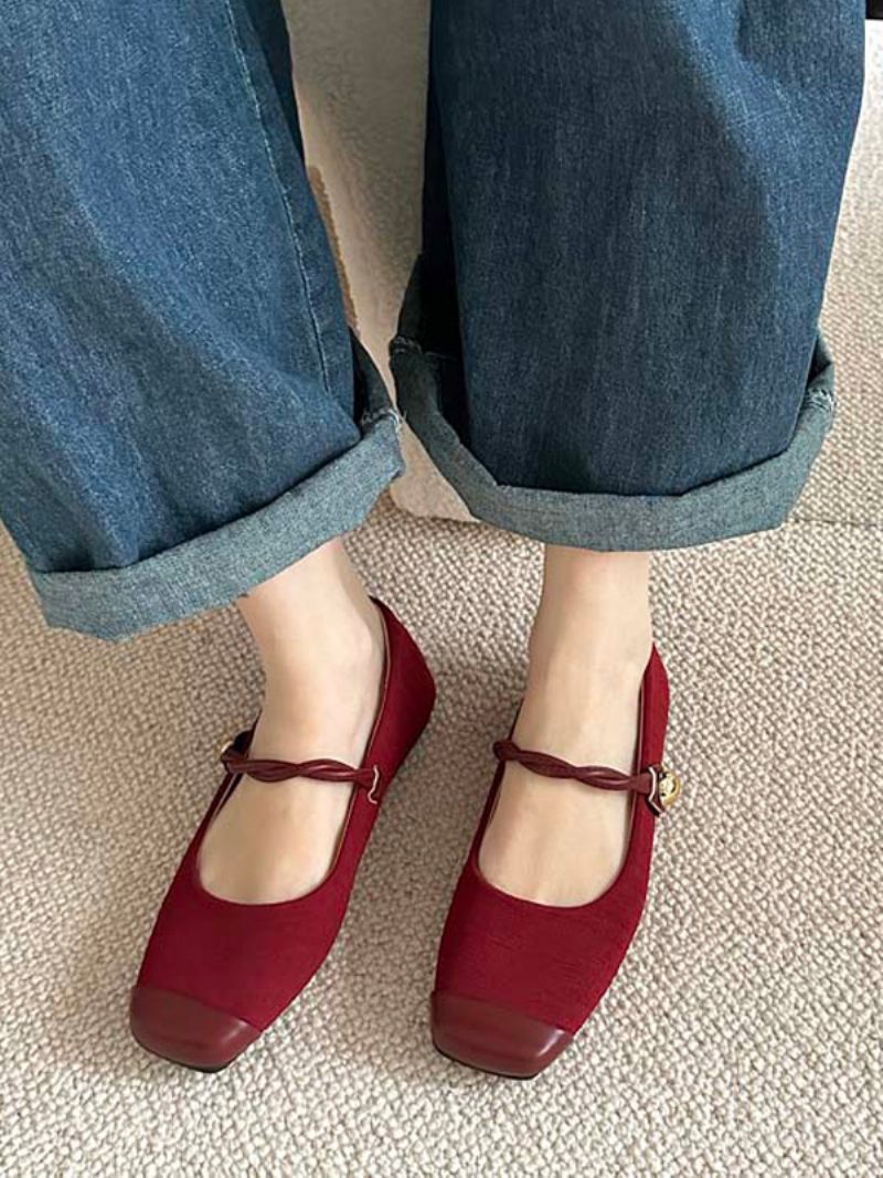 Røde Ballet Flats Kvinder Square Toe Vintage Flade Sko