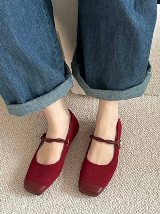 Røde Ballet Flats Kvinder Square Toe Vintage Flade Sko