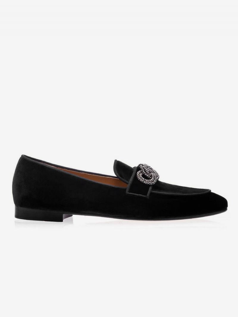 Ruskindslæder Metaldetaljer Herre Loafer Sko Slip-on Prom Bryllupssko - Sort