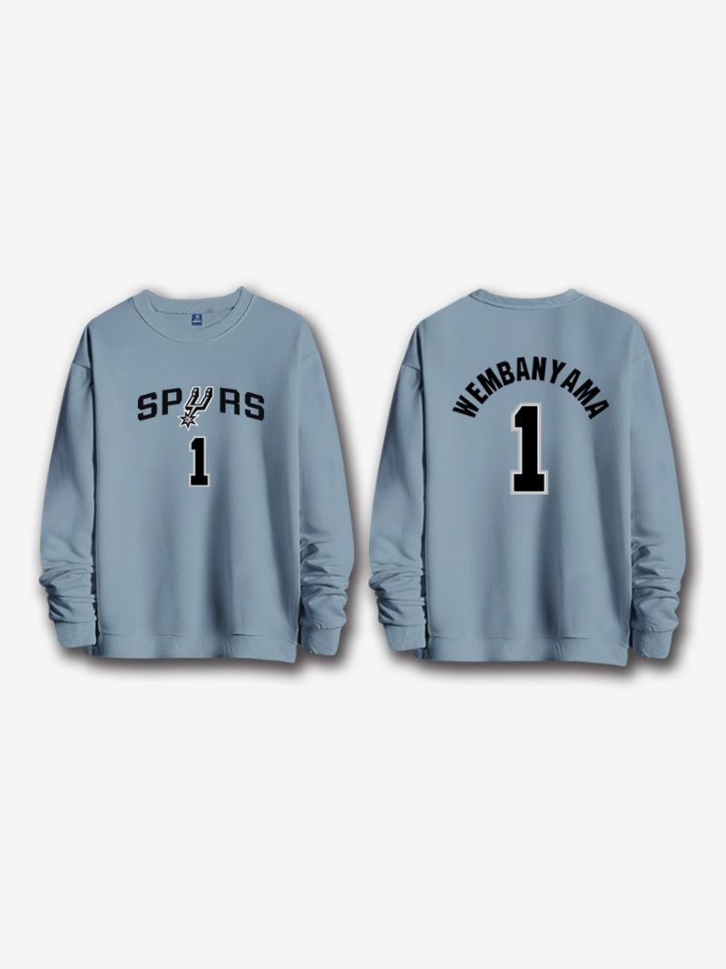 San Antonio Spurs Nummer 1 Wembanyama Sweatshirt Til Mænd - Blå Grå