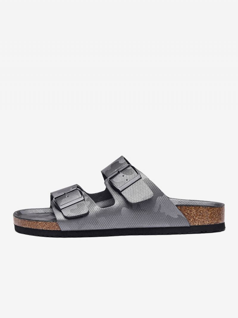 Sandaler Til Mænd Slip-on Color Block Pu Læder Split-sål - Grå