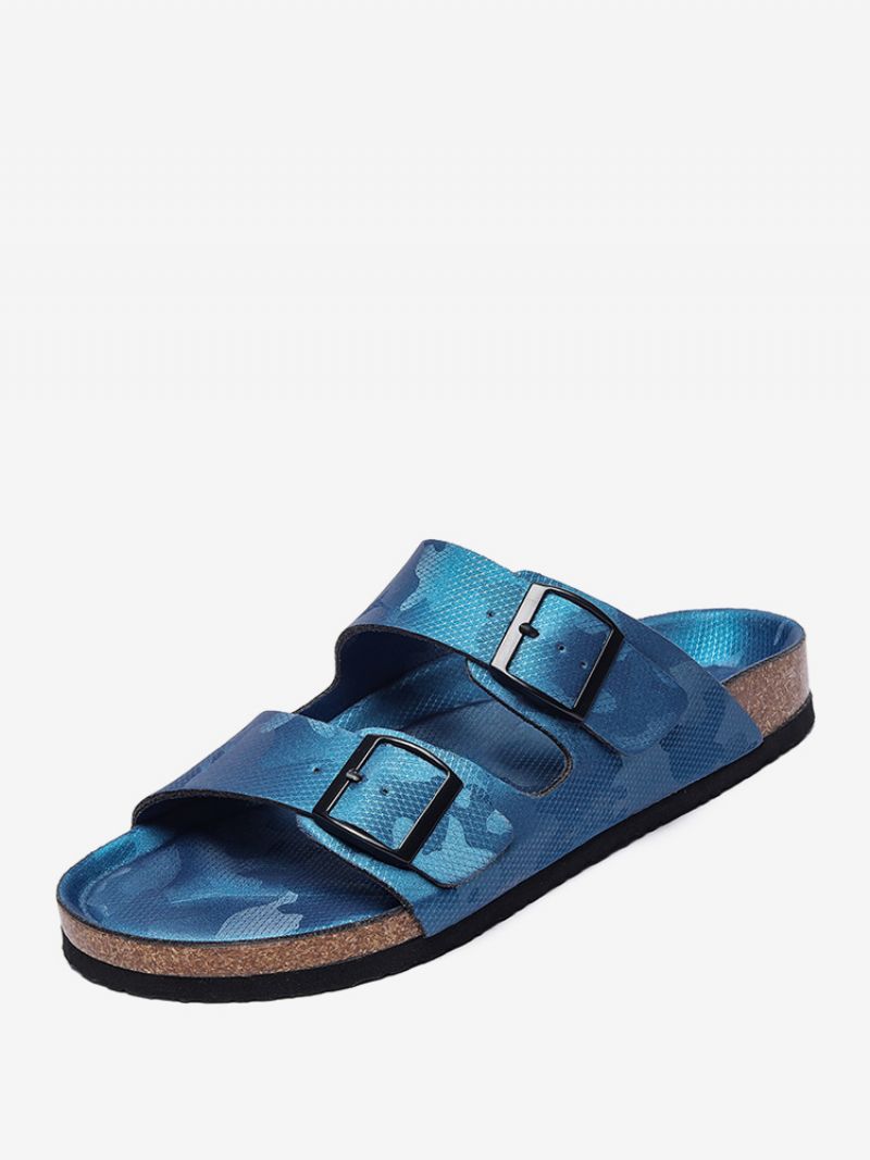 Sandaler Til Mænd Slip-on Color Block Pu Læder Split-sål - Blå