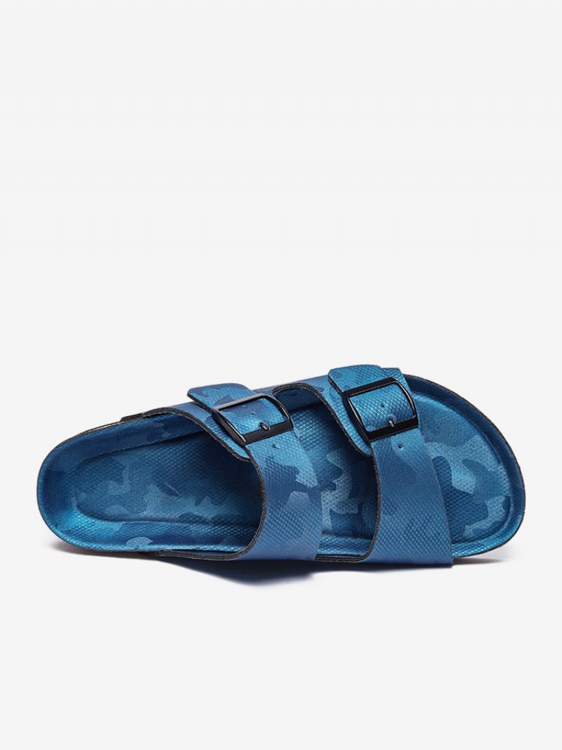 Sandaler Til Mænd Slip-on Color Block Pu Læder Split-sål - Blå