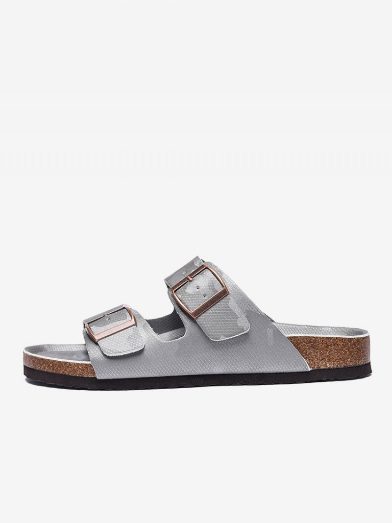 Sandaler Til Mænd Slip-on Color Block Pu Læder Split-sål - Sølv