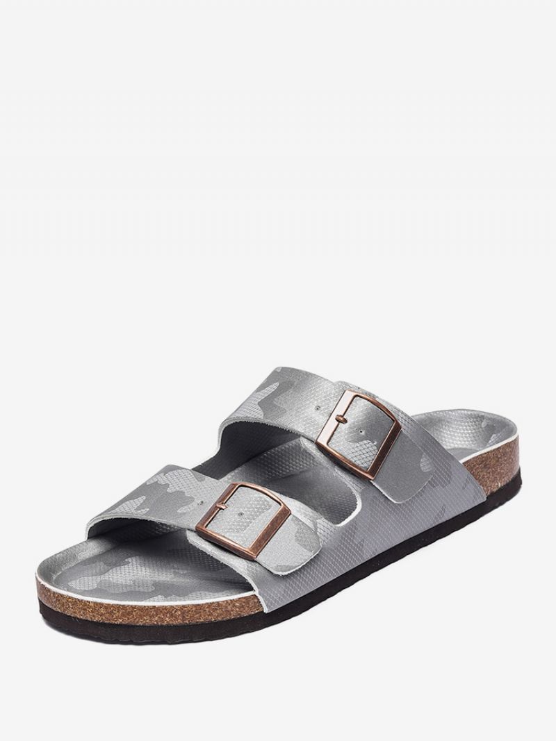 Sandaler Til Mænd Slip-on Color Block Pu Læder Split-sål - Sølv