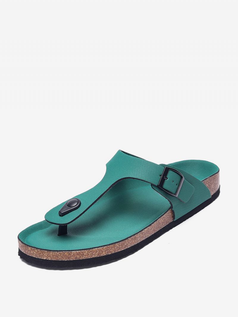 Sandaler Til Mænd Slip-on Color Block Pu Læder Split-sål - Hunter Green