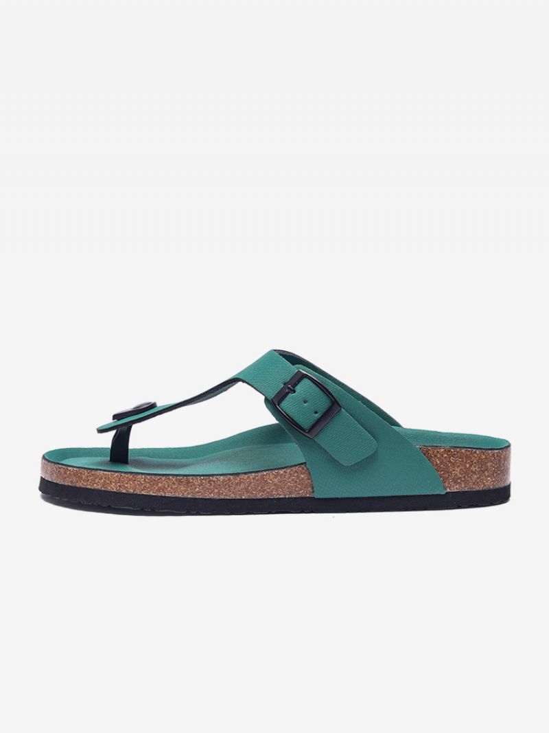 Sandaler Til Mænd Slip-on Color Block Pu Læder Split-sål - Hunter Green