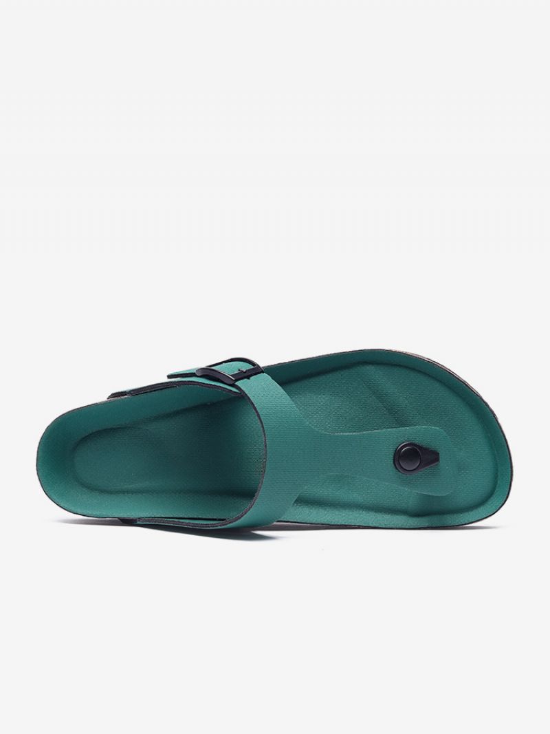 Sandaler Til Mænd Slip-on Color Block Pu Læder Split-sål - Hunter Green