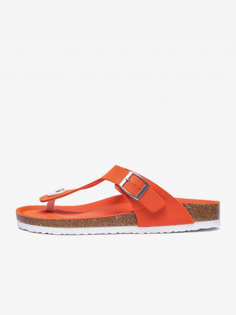 Sandaler Til Mænd Slip-on Color Block Pu Læder Split-sål - Orange