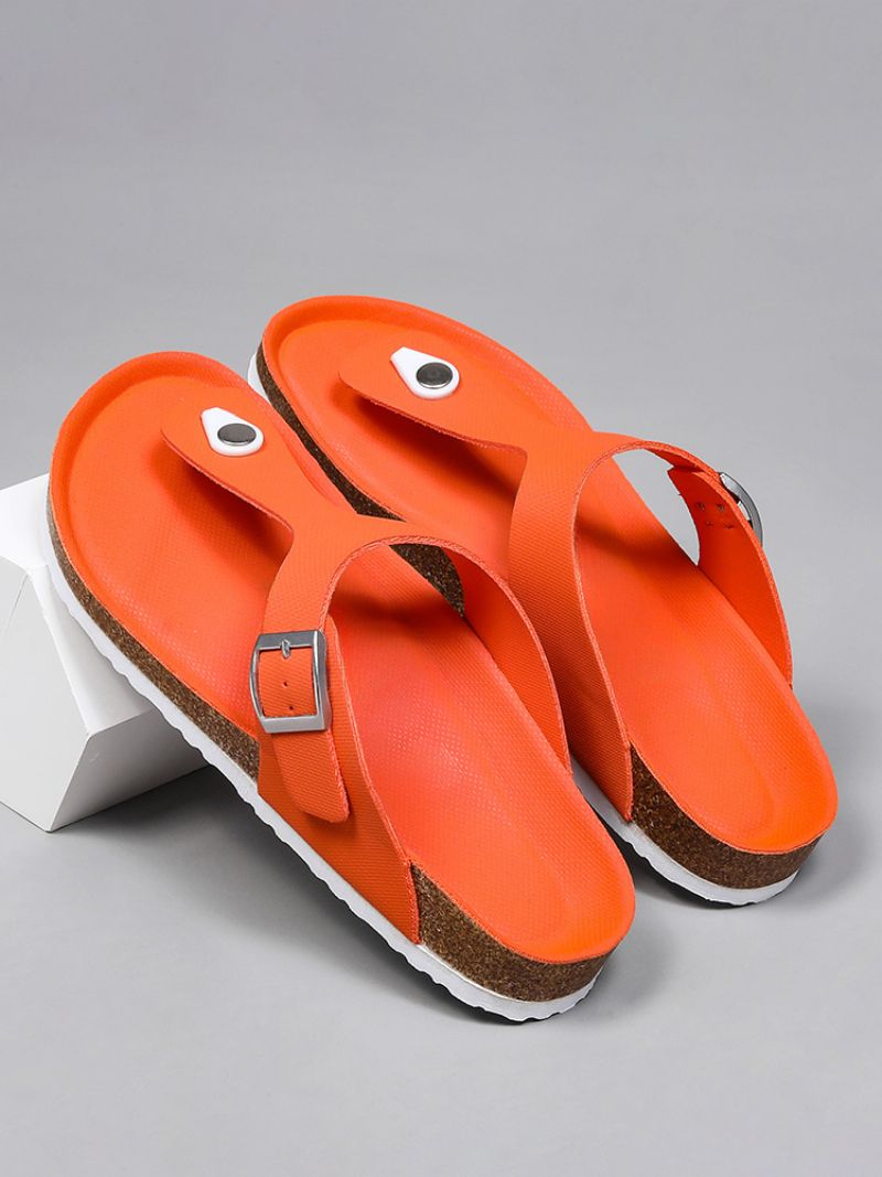 Sandaler Til Mænd Slip-on Color Block Pu Læder Split-sål - Orange