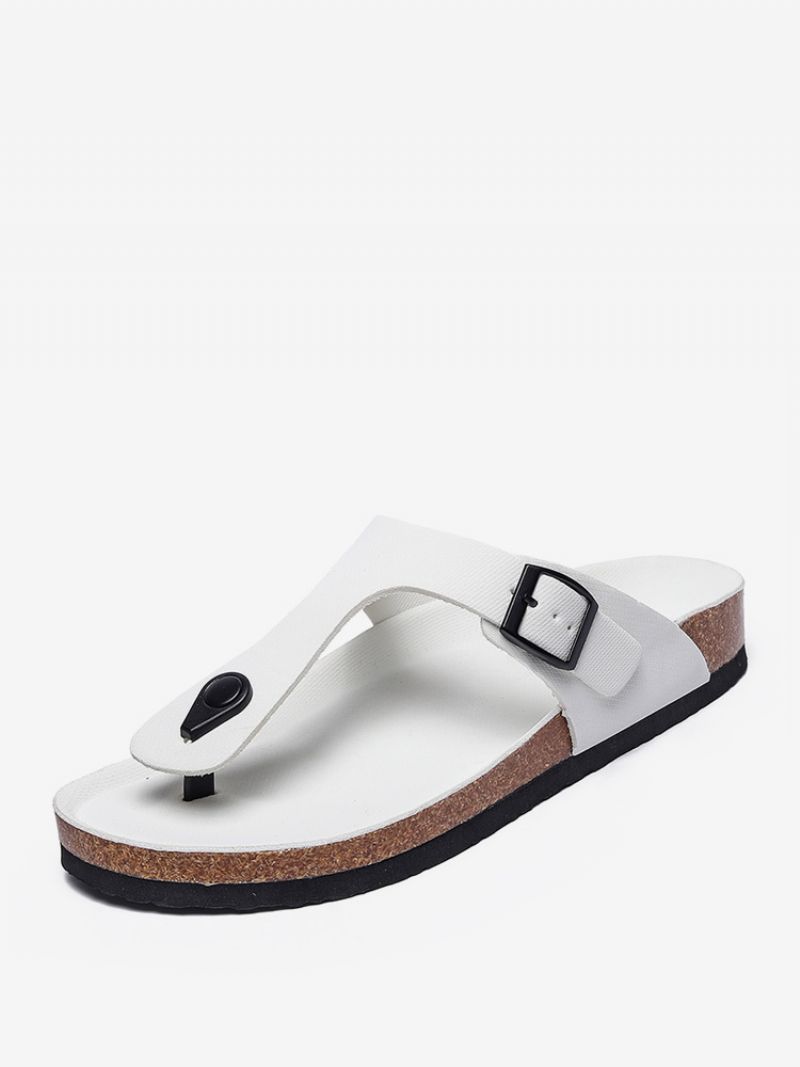 Sandaler Til Mænd Slip-on Color Block Pu Læder Split-sål - Hvid