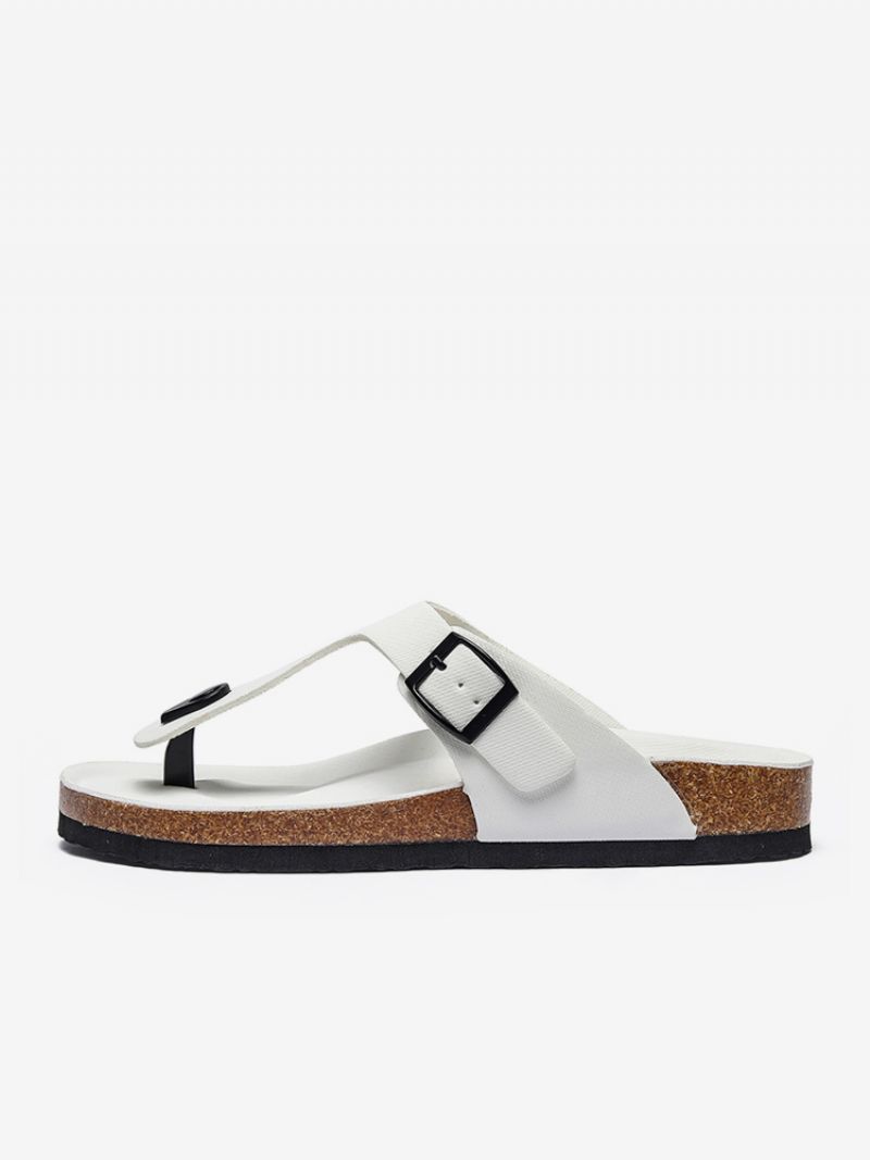 Sandaler Til Mænd Slip-on Color Block Pu Læder Split-sål - Hvid