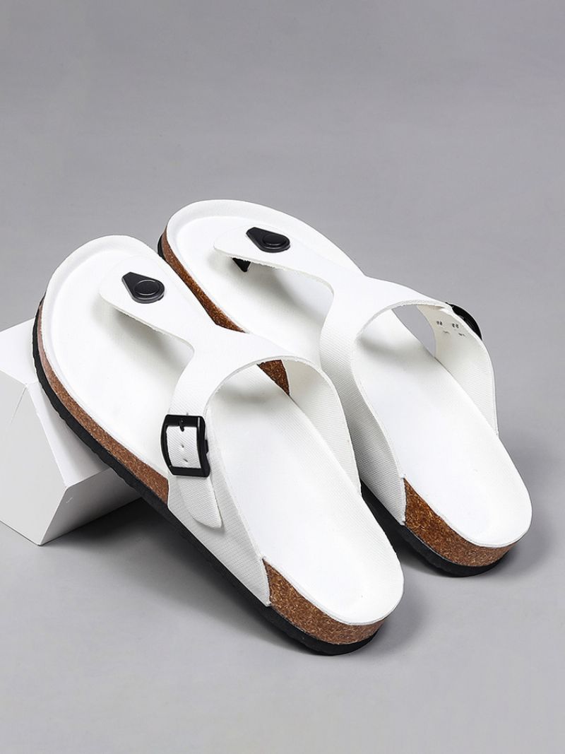 Sandaler Til Mænd Slip-on Color Block Pu Læder Split-sål - Hvid