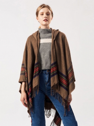 Shawl Wrap Bohemian Hooded Frynse Poncho Cardigan Cape Til Damer