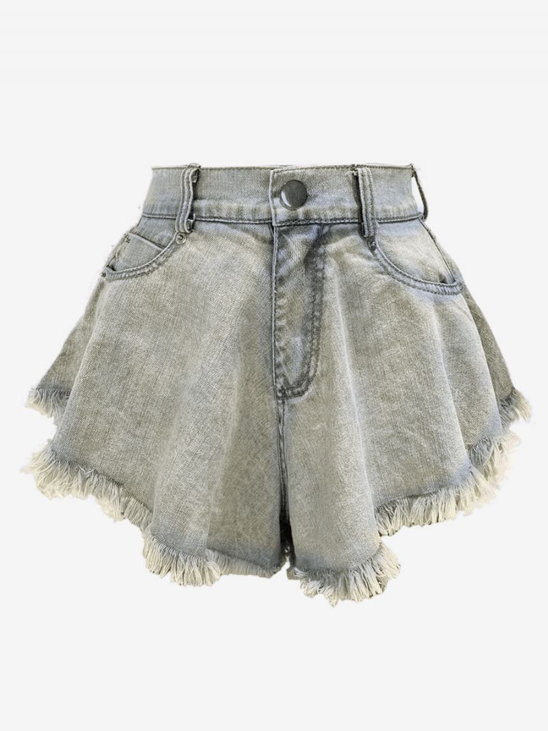 Shorts Til Kvinder Frynse Denim Cowboy Underdele - Lys Himmelblå