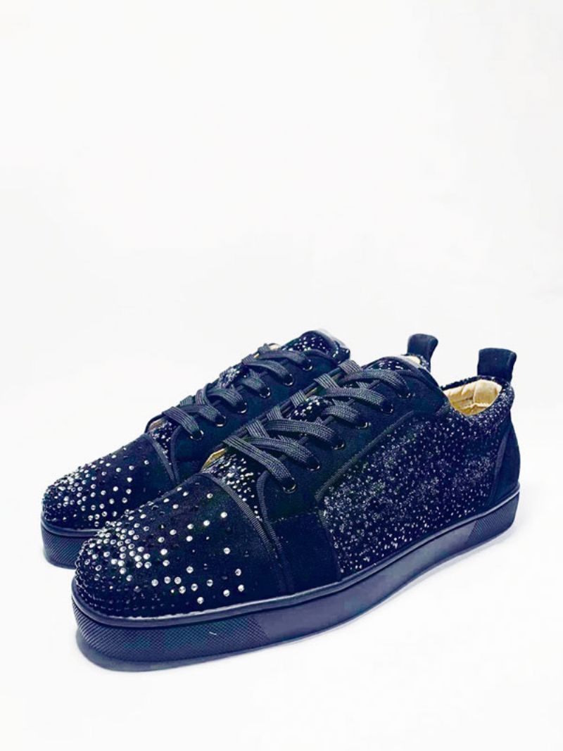 Skøjtesko Til Mænd Sort Rund Tå Rhinestones Sneakers Med Snøre Festsko