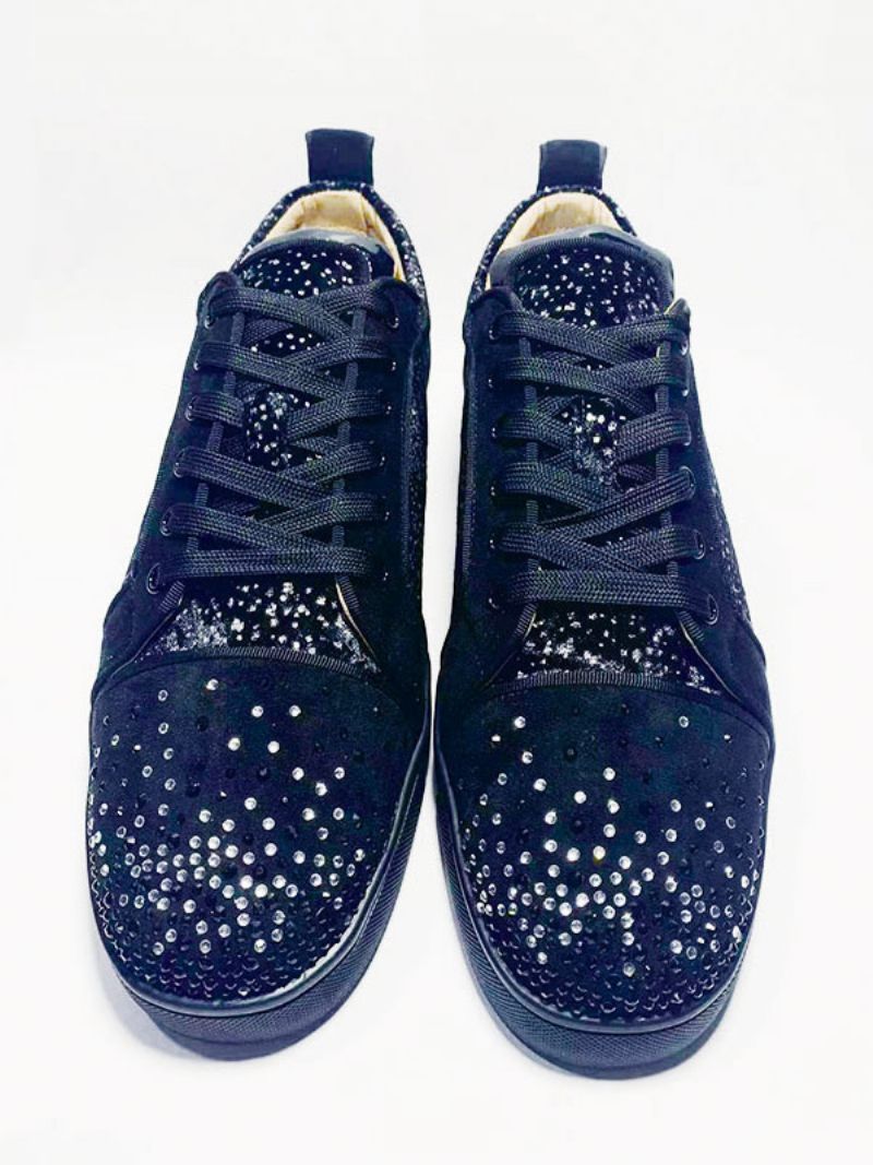 Skøjtesko Til Mænd Sort Rund Tå Rhinestones Sneakers Med Snøre Festsko - Sort